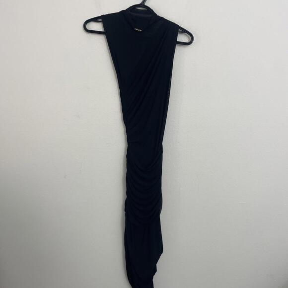 SEROYA Ronnie Dress Slinky ruched mesh fabric with sheer hem black SZ M $448msrp - Picture 11 of 11